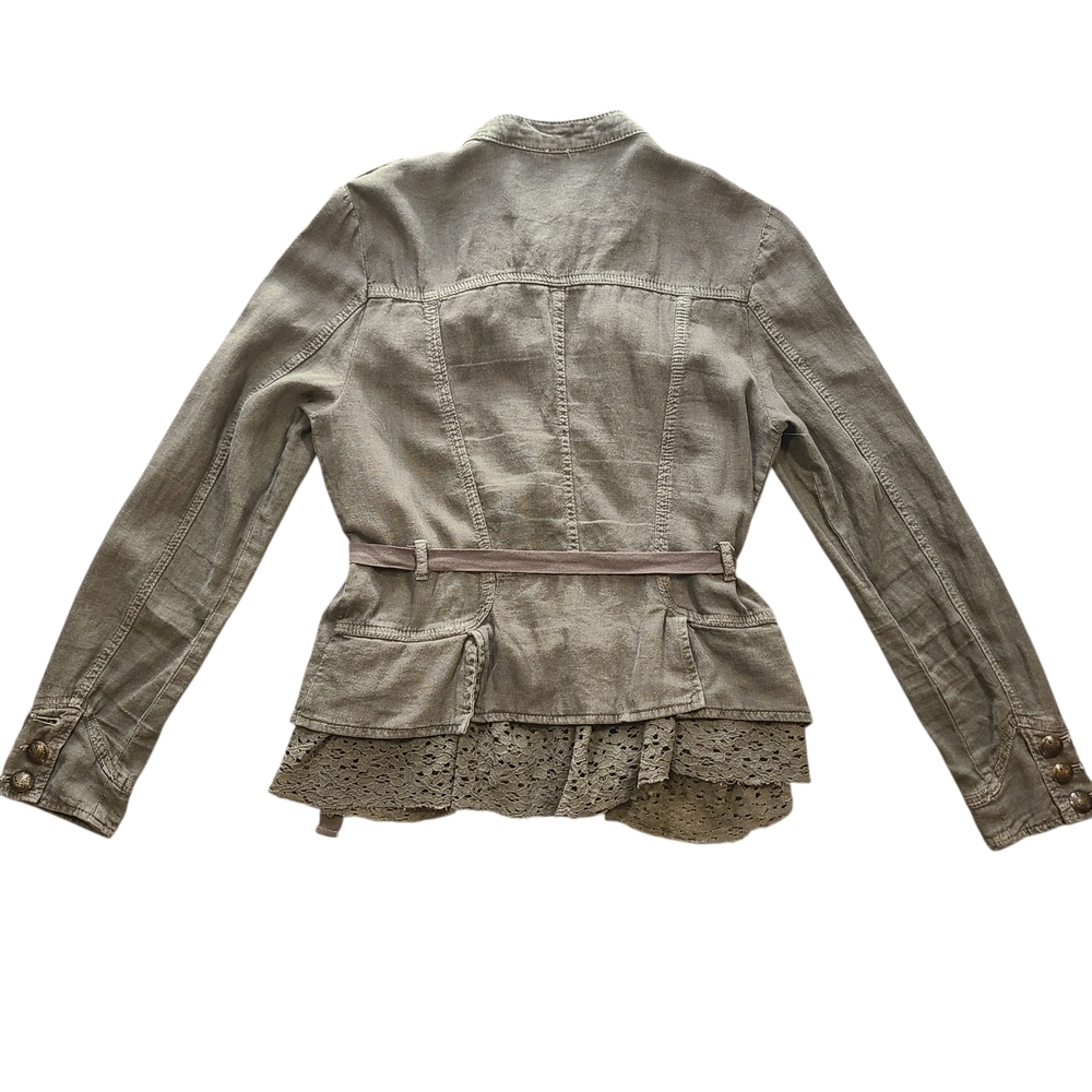 Free People Emilia Military Jacket Belted Lace Hem Utility Olive Small - Picture 10 of 14